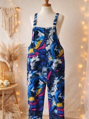 SUNNYME Abstract Print Overalls L Artwear Streetwear Festival Y2K Maximalist